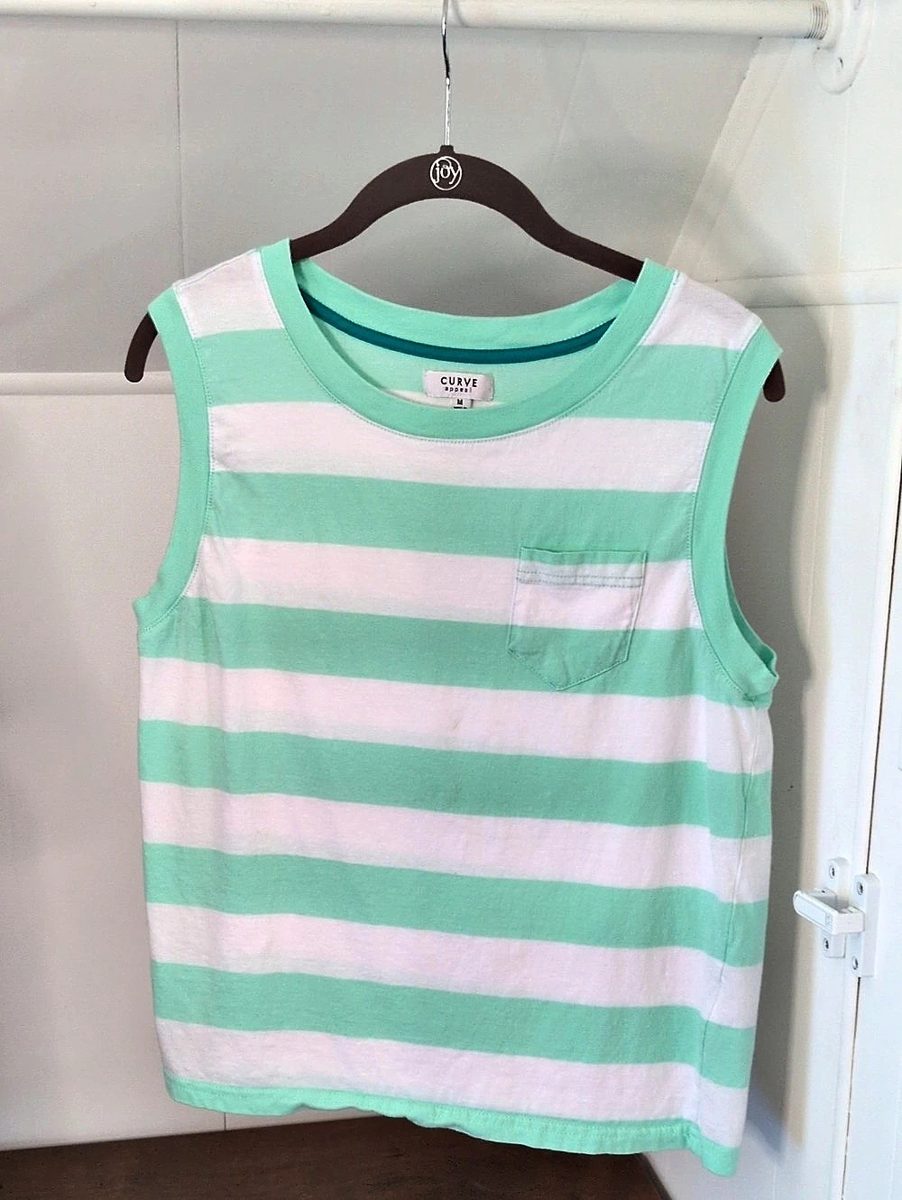 Curve Apparel Striped Tank Top in Green & White Size Medium